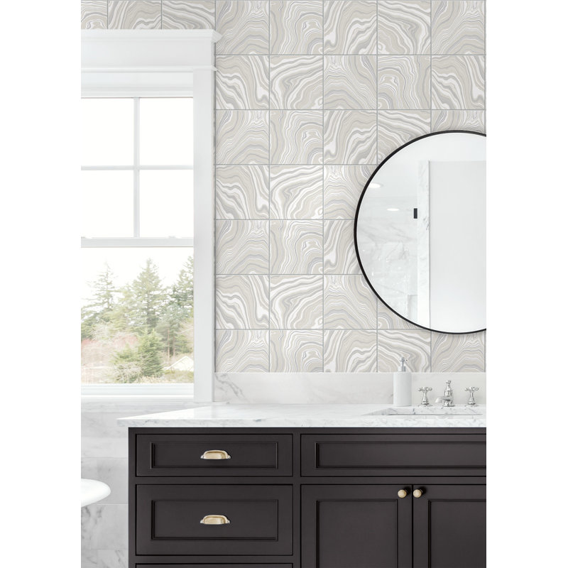 Luxe Haven Marbled Tile 18' L x 20.5" W Peel and Stick Wallpaper Roll, Quartz