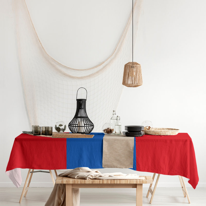Mélange de coton rayé Nappe, Kansas,Red/Blue/Red