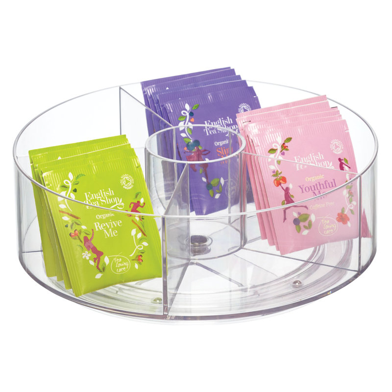 Clear BPA-Free Plastic 9" Rotating Tea Organizer with 5 Compartments
