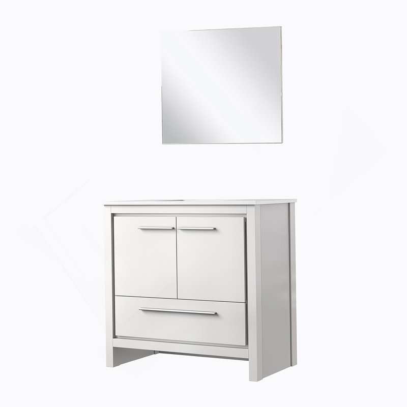Meuble-lavabo de salle de bain 36 po X P 20 po P, comptoir en quartz et Miroir, Blanc