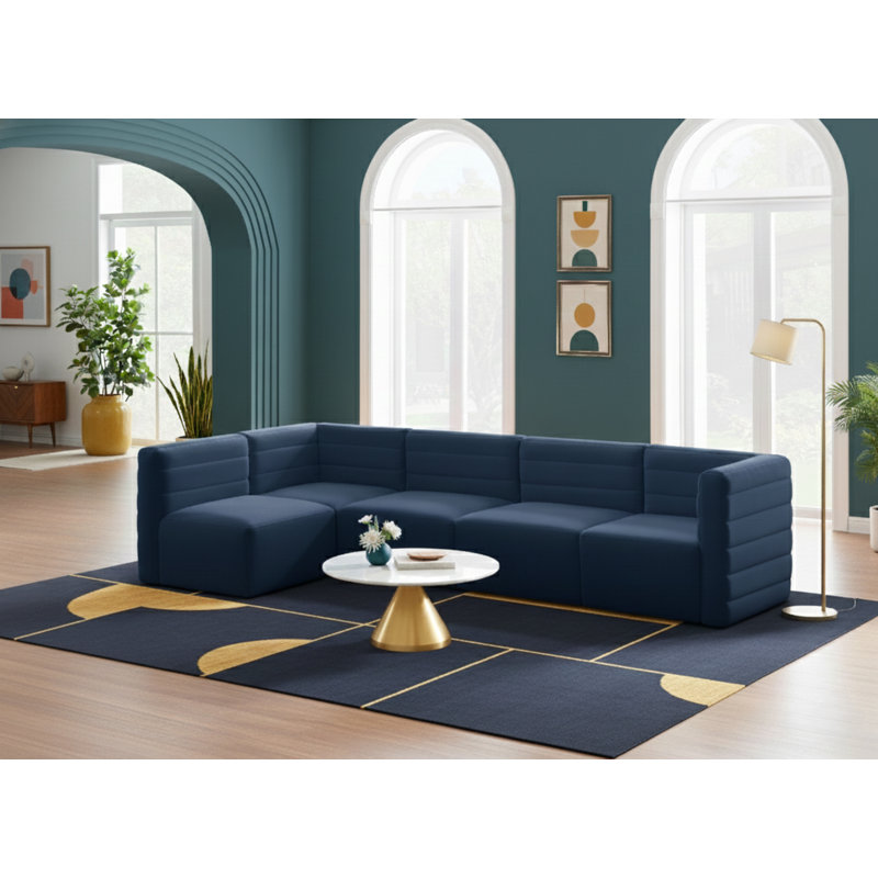 Canapé modulaire en velours réversible de 126 po de largeur Enso, Velours marine