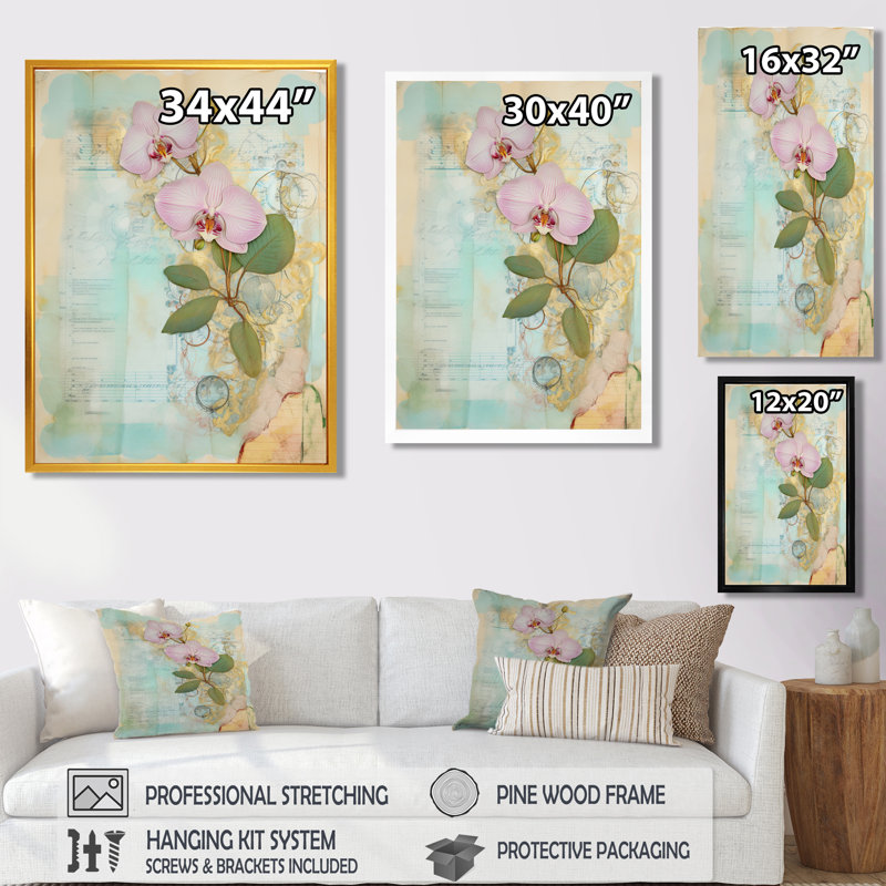 Kittrell - décoration murale orchidée, Cadre flottant noir, bois massif, H 44 po x l 34 po