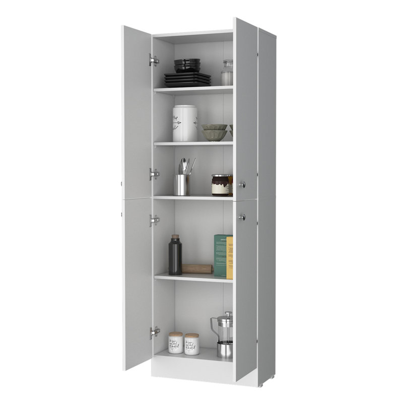 Garde-manger Cameron avec 4 portes et 5 tablettes cachées, Blanc