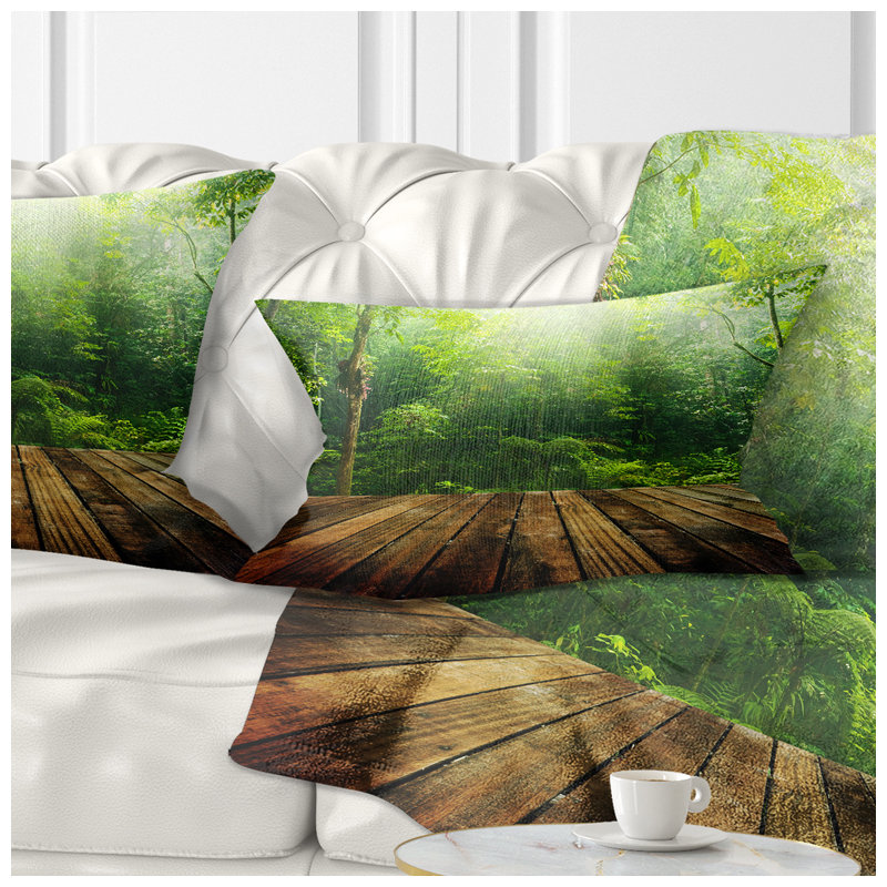 Green Forest with Ray of Light - Landscape Printed Pillow, 12" x 20", Lumbar Pillow