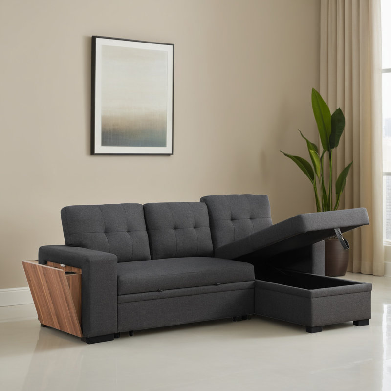 Canapé-lit modulaire réversible avec rangement 92,12 po, Lin gris foncé