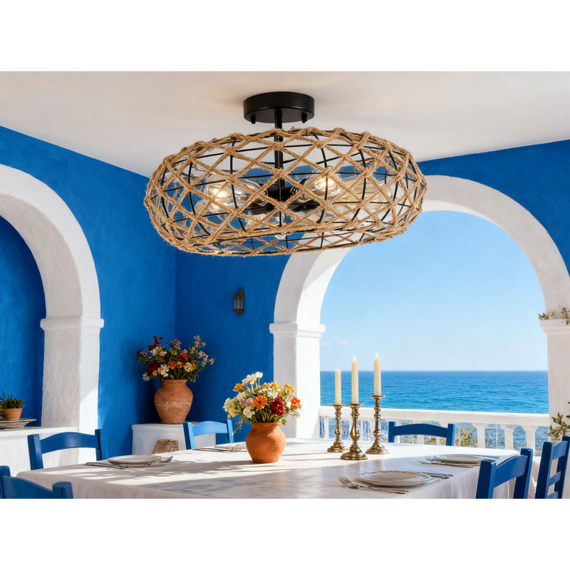 Grand plafonnier encastré 6 lumières Coastal Boho
