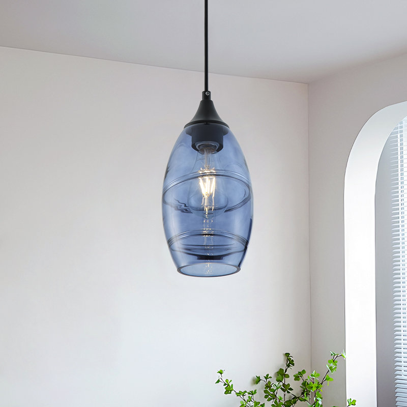 1-Dark blue dimmable glass iron pendant light