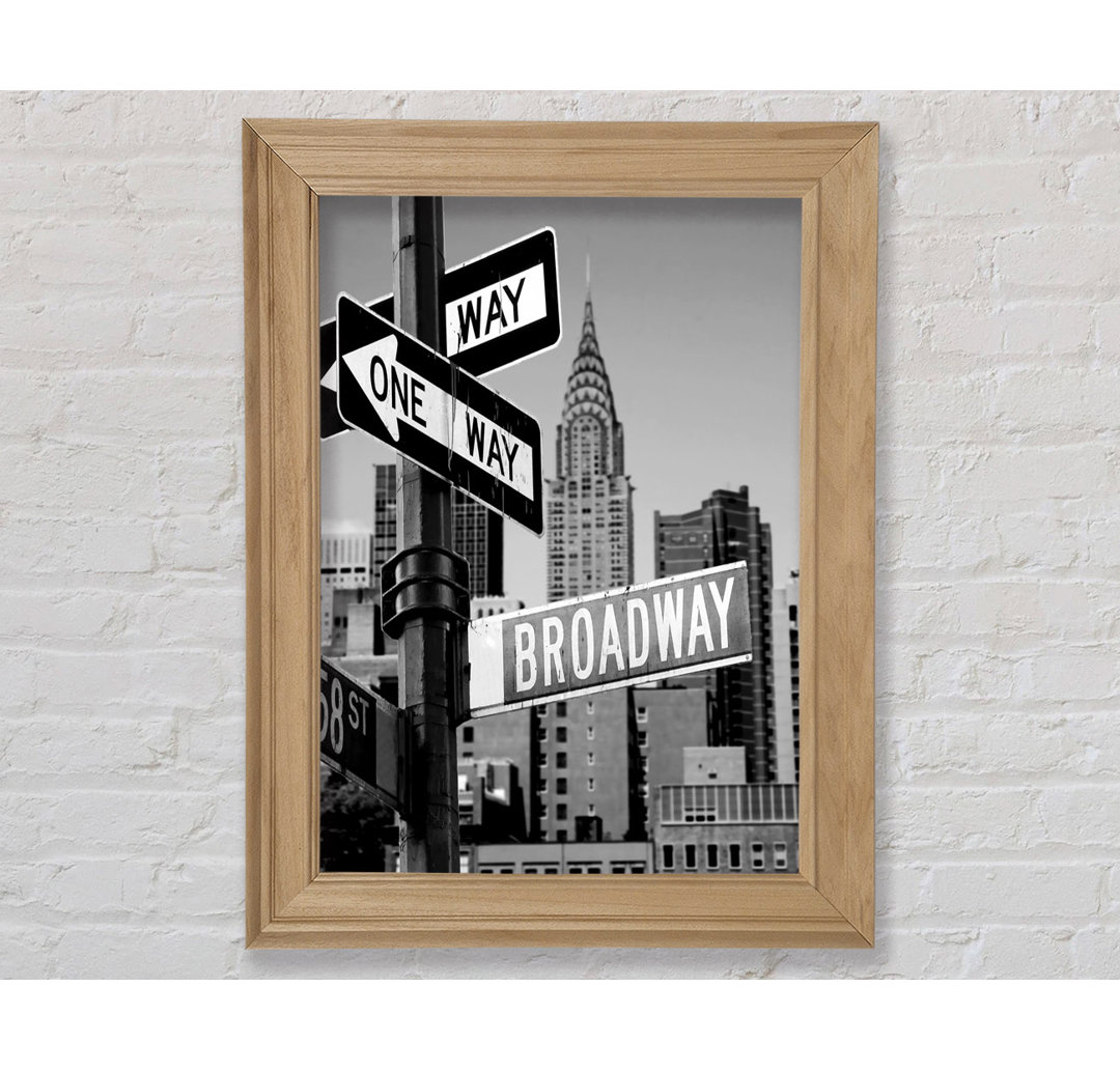 New York Signs To Broadway B N W - Einzelne Bilderrahmen Kunstdrucke