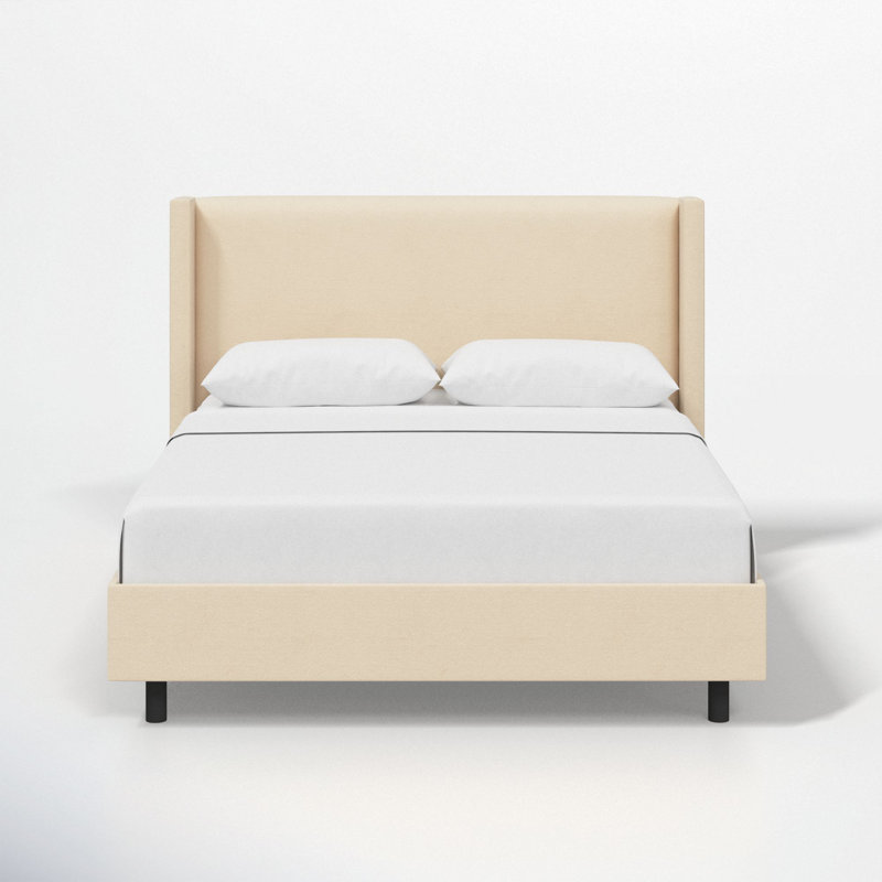 Hanson Upholstered Wingback Platform Bed, King, Classic Pearl Performance Velvet
