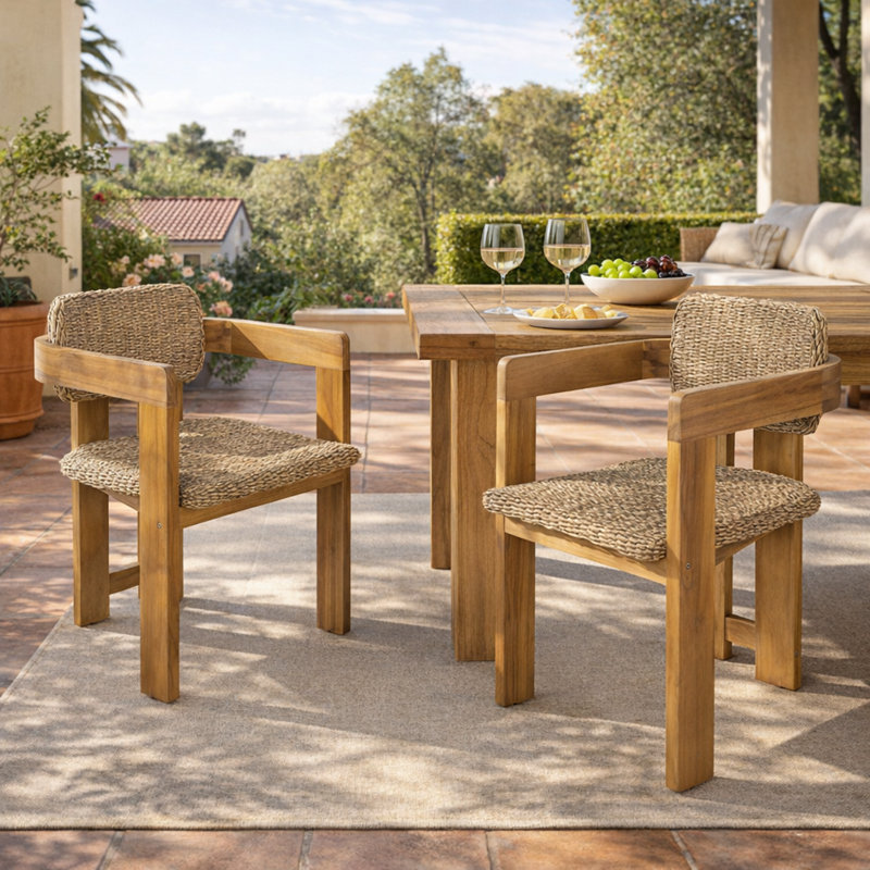 Chaises de salle à manger robustes pour patio, fauteuils rustiques en bois d'acacia et rotin pour la maison