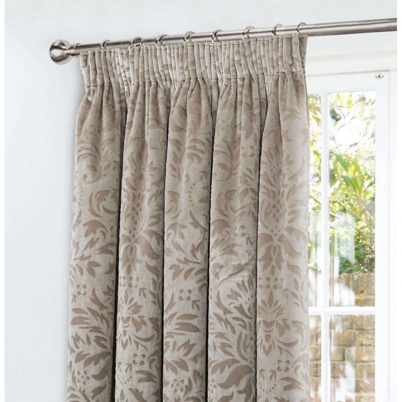 Hadiya Fully Lined Pencil Pleat Curtain Pair, Natural, 114cm W x 137cm D