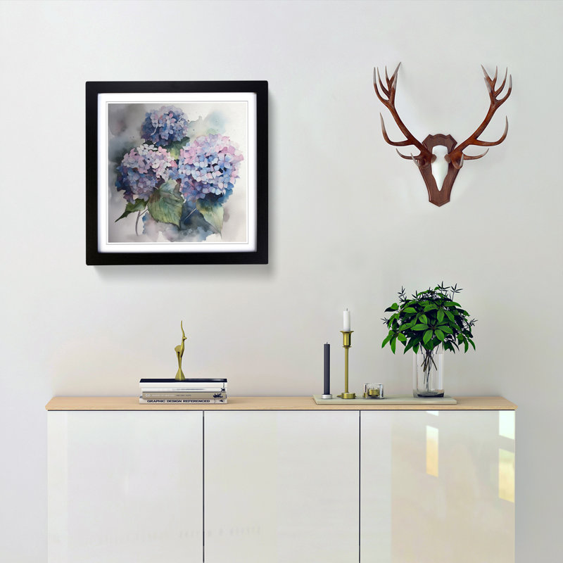 Hydrangea Watercolour No.1 1 Piece Single Picture Frame Wall Art, Black
