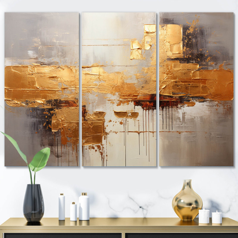 Golden Gleam VII sur toile, reproduction de 3 pièces, H 28 po x l 36 po x P 1 po