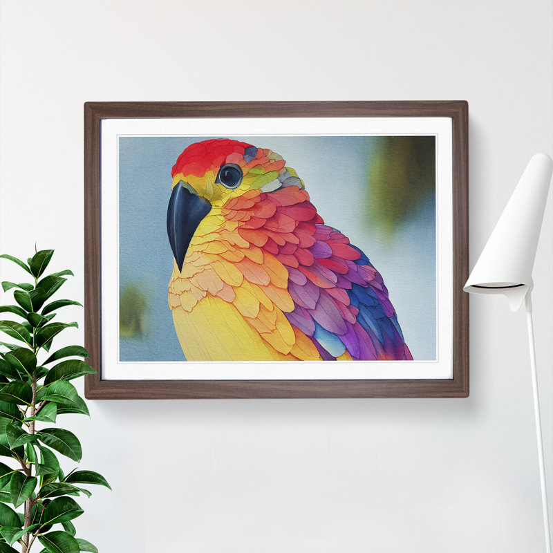 Sparkling Watercolour Bird - Framed Print, 25cm H x 34cm W x 2cm D, Walnut