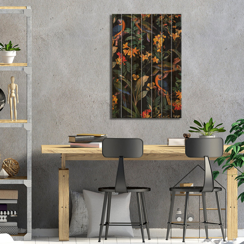 " Colourful Parrots Midnight Jungle " by UtArt, 26" H x 18" W x 1.5" D