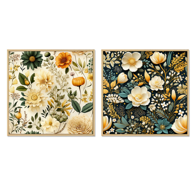 Motif floral bohème Wanderlust, H 36 po x l 73 po, Cadre flottant brun