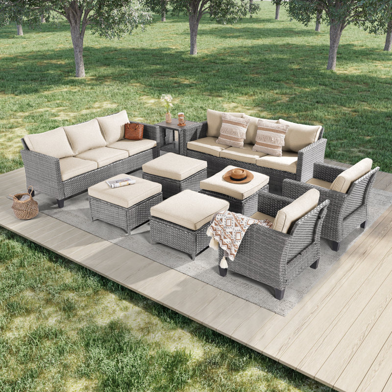 Asharee 8 - Person Patio Conversation Set with Cushions, Beige