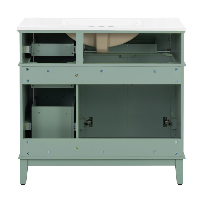 Meuble-lavabo et lavabo moderne 36 po vert clair en bois massif