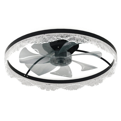 Ventilateur de plafond 24 po avec lumière et ventilateur encastré en cristal avec pales cachées et flux d'air naturel, parfait pour la chambre à coucher, la chambre d'enfant et la salle d'étude