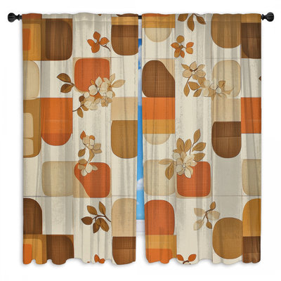 Rideaux de fenêtre à motif géométrique rétro fleurs transparentes et obscurcissantes - 2 panneaux