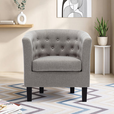 Tufted Upholstered Barrel Chair with Wooden Legs