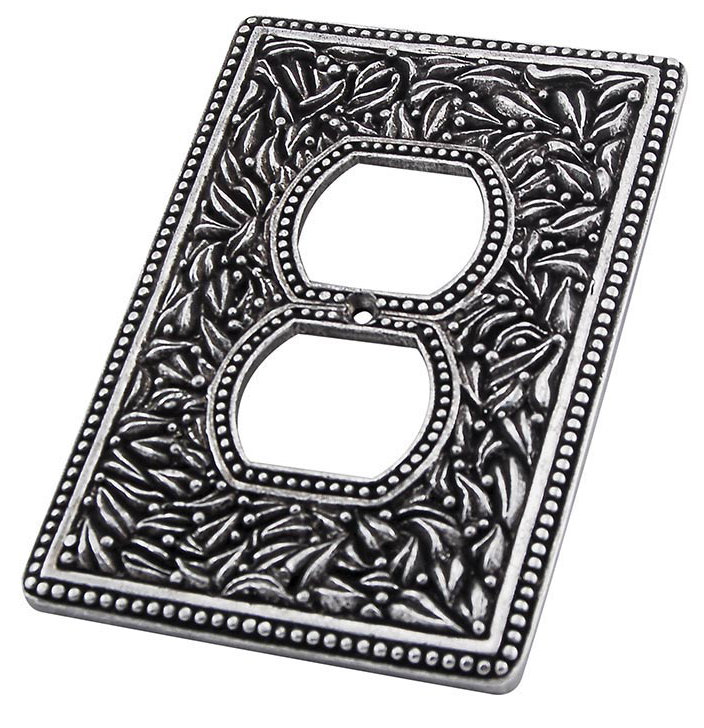 San Michele Patterned 1 - Gang Duplex Outlet Wall Plate, Antique Silver