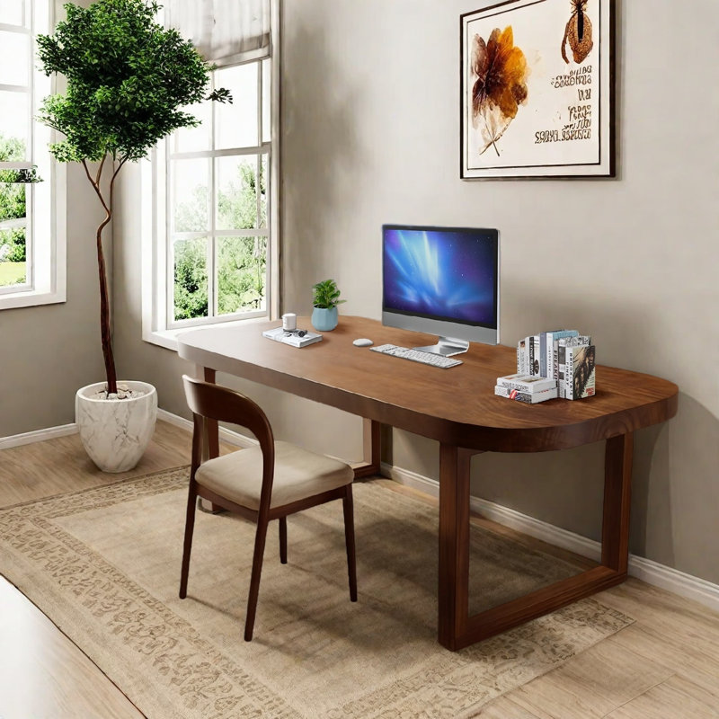 Bureau en bois massif brun, bureau de direction rectangulaire, H 29,53 po x l 63 po x P 27,56 po