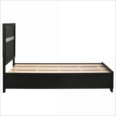 Lit plateforme simple en bois d'ingénierie avec rangement, aucun sommier requis, lit glamour noir pour chambre d'amis et amp; Petit appartement