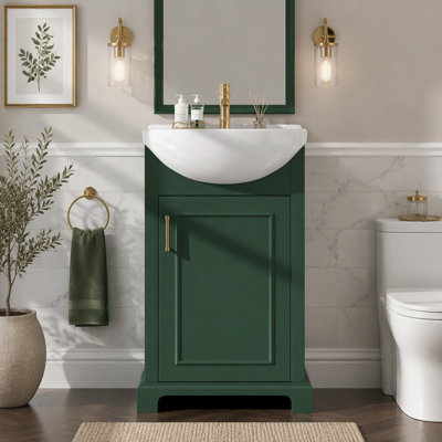 Meuble-lavabo de style français 20 po avec lavabo en céramique bombé, motifs sculptés exquis, porte à fermeture douce, conception compacte pour les petites salles de bain