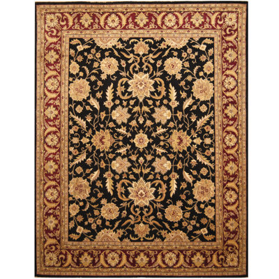 Tapis de zone en laine noir/rouge/beige 8'1" x 10 pi 6" one-of-kind à la main noué la Reign