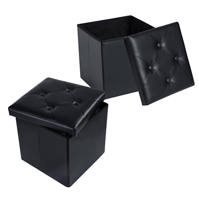 Repose-pieds de rangement carré en similicuir de 14,76 po Markeitha, Noir