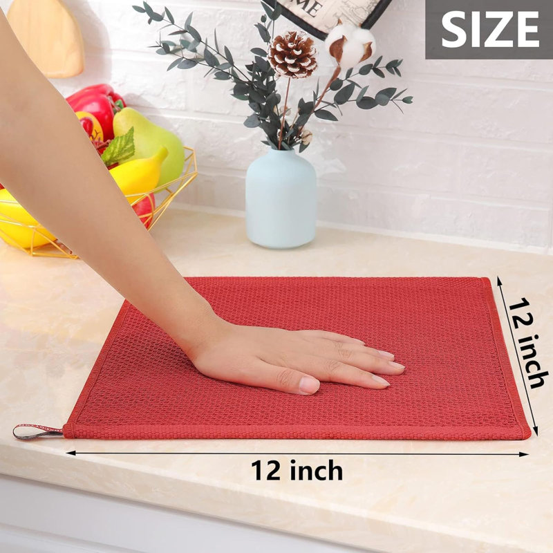 100% Cotton Waffle Weave Kitchen Dish Cloths, Ultra Soft Absorbent Quick Drying Dish Towels, 12 X 12 Inches, 6-Pack