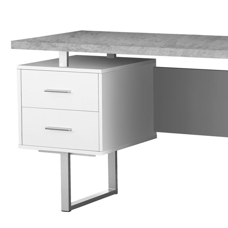Bansilal Computer Desk, Home Office, Laptop, Left, Right Set-Up, Storage Drawers, 60"L, Metal, Laminate, Silver/White