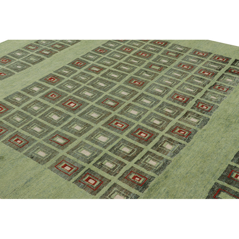 Rug & Kilim’S French Art Deco Rug In Green With Geometric Patterns, Rectangle 6' x 9'