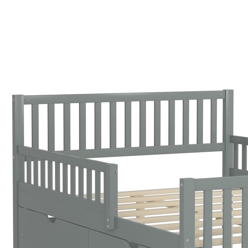 Curits 2 Drawers Platform Bed with Guardrails, Full, Gray