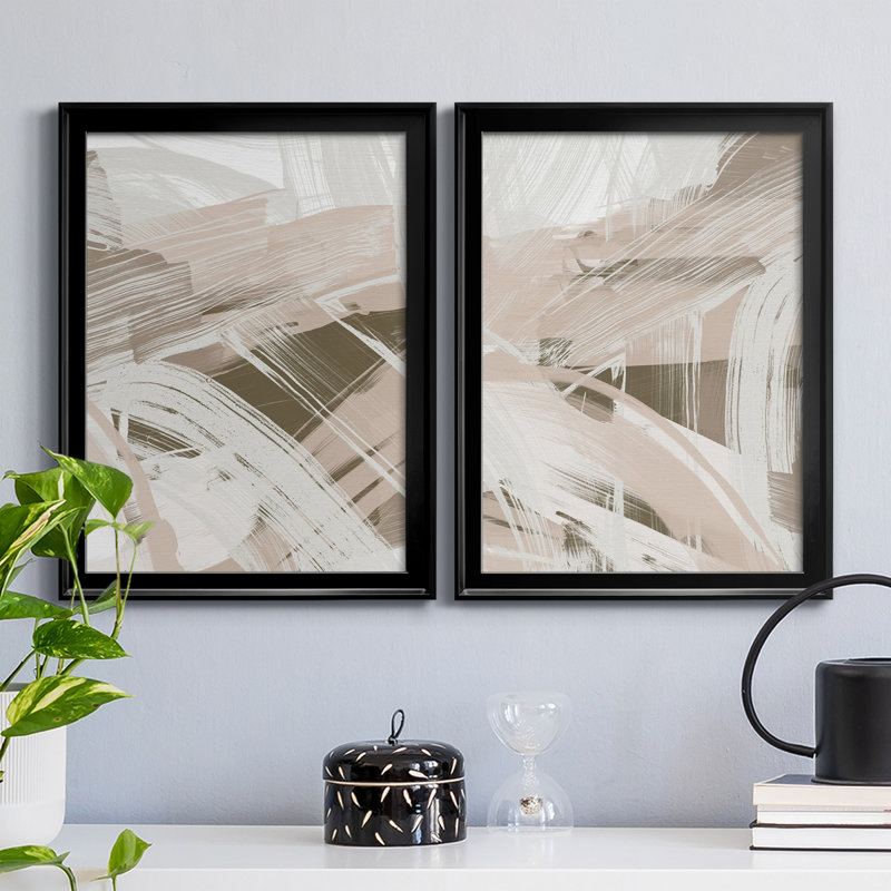 Earthtone Swipe I - ensemble de 2 peintures sur toile encadrées, H 42,5 po x l 61 po x P 1 po, Noir
