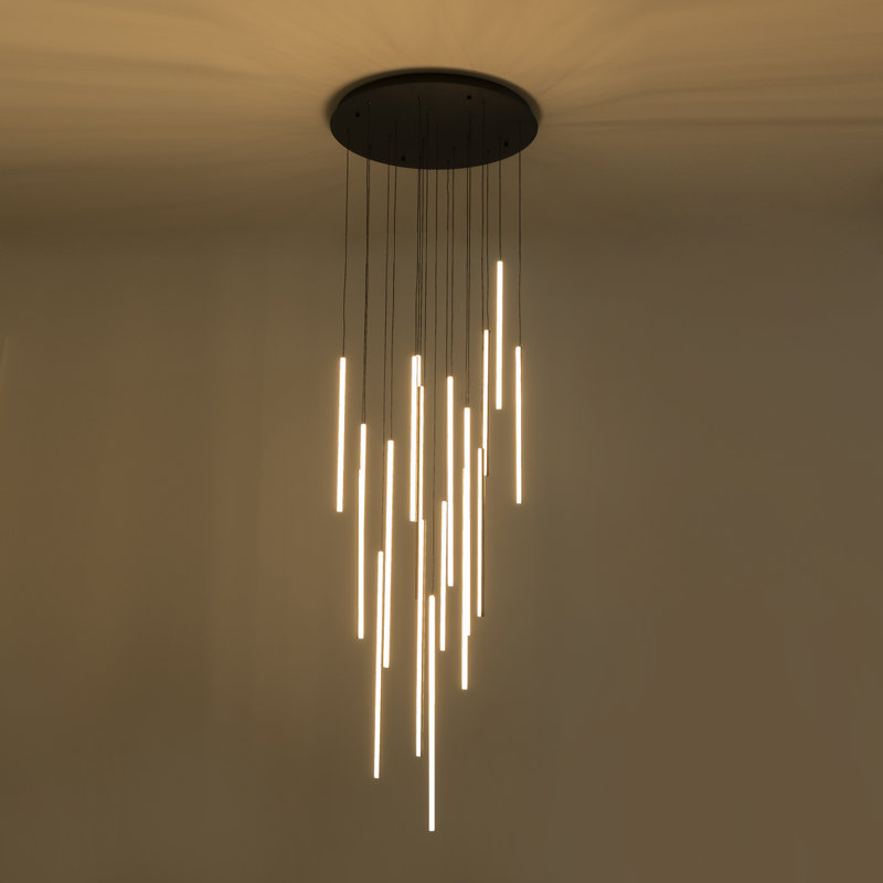 Caylah Cluster Cylinder LED Pendant for Stairs, Black, 304.8cm H x 59.9cm W x 59.9cm D