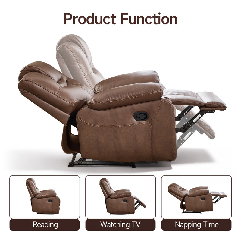 78" Breathable Faux Leather Manual Reclining Loveseat Sofa, 2-Seater Recliner Couch With Storage And Cupholders, Brown