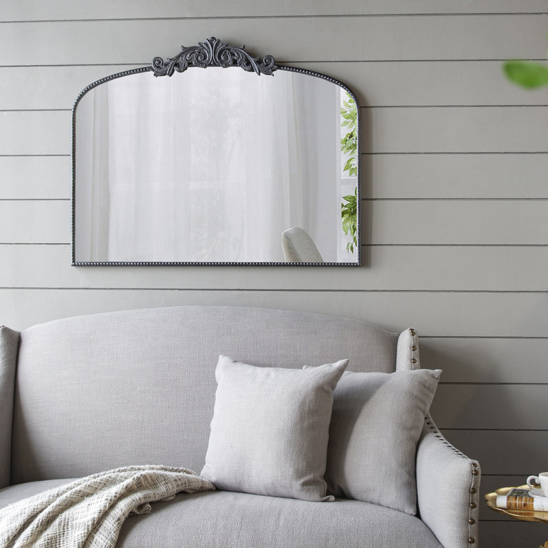 Miroir arqué 40 "x 31" avec de beaux détails baroques. Pour le salon, la salle de bain, le vestibule. Noir 50% verre, 30% fer, 20%. Cadre de 20,5 lb. Idéal pour la salle de bain. Noir, luxe.