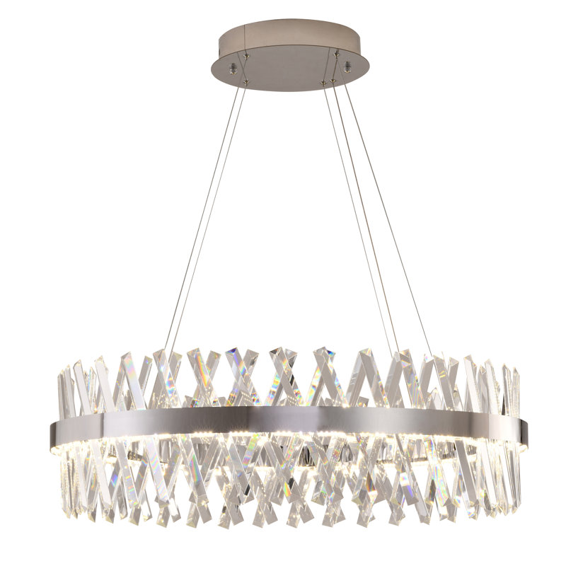 1 - Light LED Chandelier With Crystal Accents, Chrome, 10" H x 32" W x 32" D