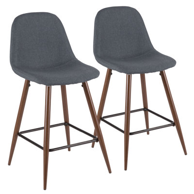 Mid-Century Modern Counter Stool In Walnut And Blue By  - Set Of 2