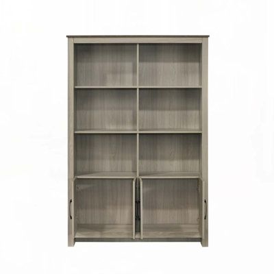 Nyla 47"W Gray Oak Bookcase Shelf with Cabinet Doors