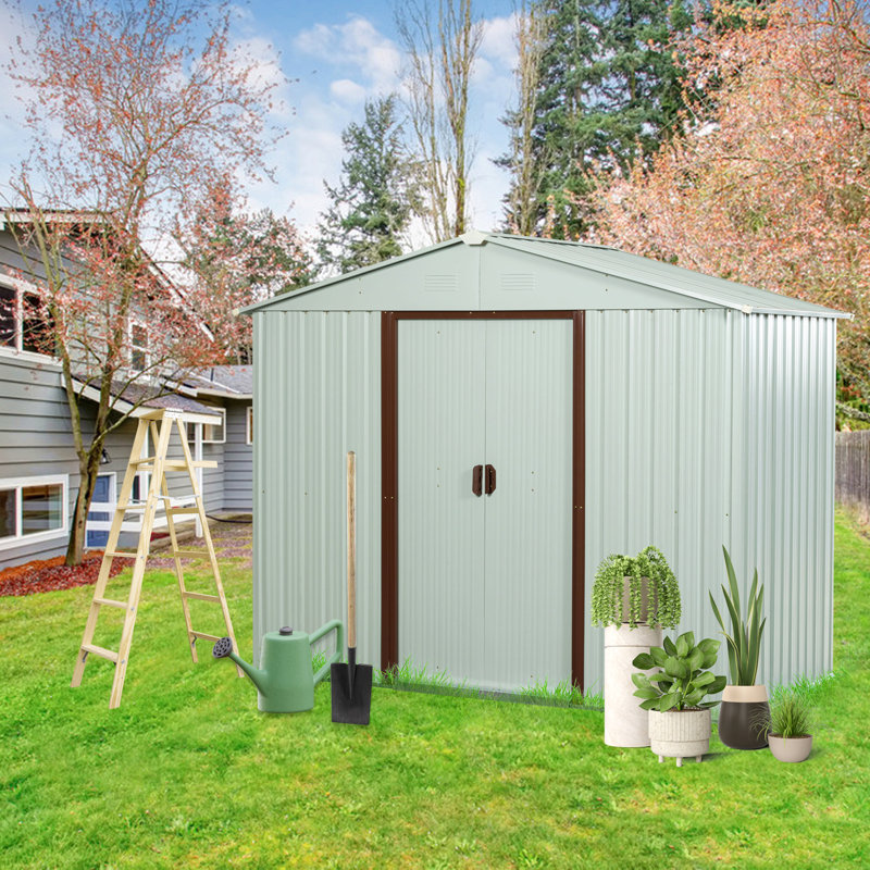 8Ft X 4Ft Outdoor Metal Storage Shed With Metal Foundation, 74.8" H x 88.98" W x 46.85" D, Grayish