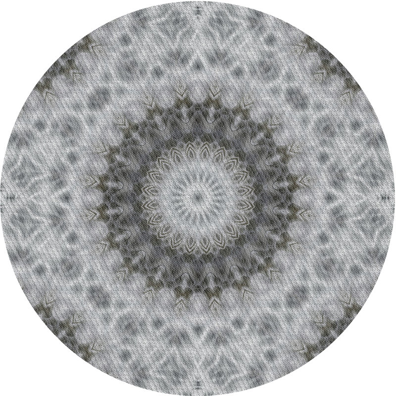 Tapis gris/blanc tissé à la machine, Rond 6 pi