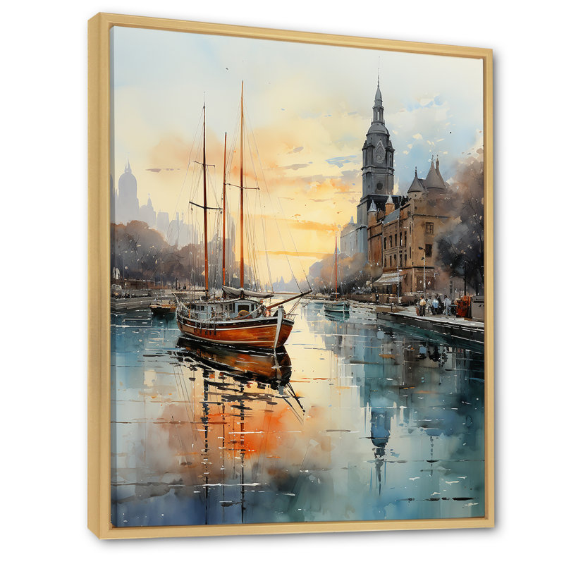 Impression sur toile Kordale, sarcelle jaune, New York Harbor Twilight, H 20 po x l 12 po x P 1 po, Cadre naturel flottant