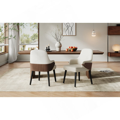 Ensemble de 2 chaises de salle à manger d'intérieur, fauteuil en tissu bicolore beige et brun avec structure robuste, chaise d'appoint moderne pour salle à manger / salon, 300 lb