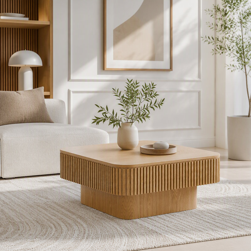 Table basse carrée avec rangement secret, 46.2 lbs, Natural Wood