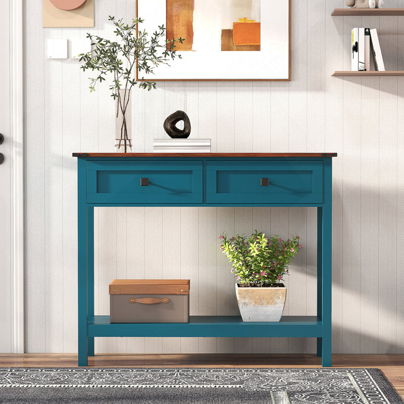 Console de style campagne avec 2 tiroirs et tablette de rangement inférieure pour le vestibule