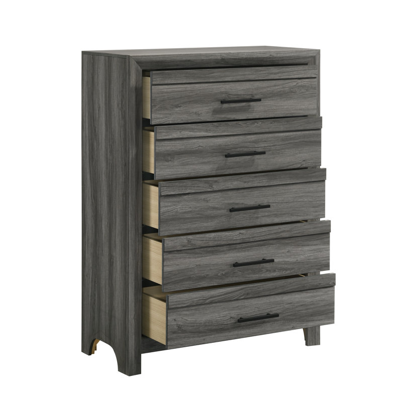 Commode 5 tiroirs Zarrah, Gris