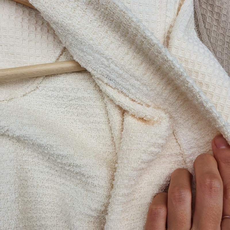 Hammd 100% Cotton Waffle Gender Neutral Mid-Calf Bathrobe with Pockets, S/M,  Off White